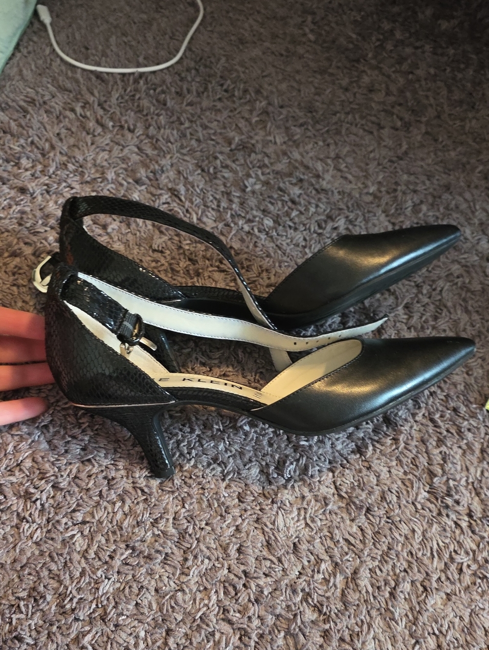 Anne Klein Black Pointed-Toe D'Orsay Slingback Heels